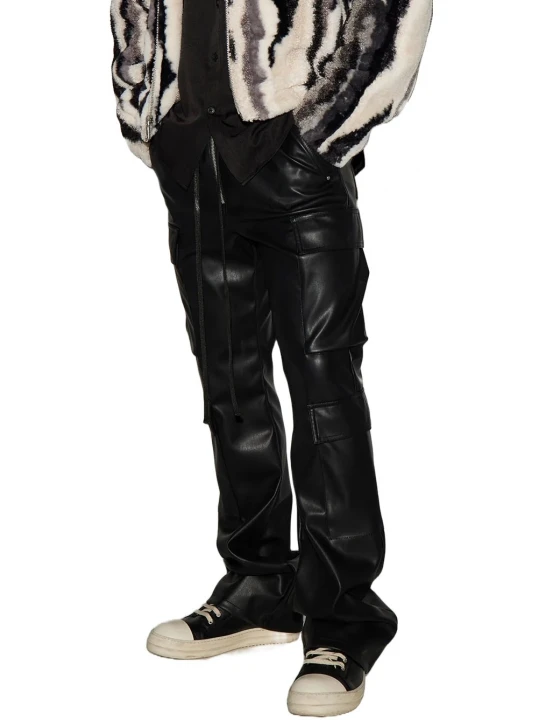 Elastic Waist Black Cargo Track Pants
