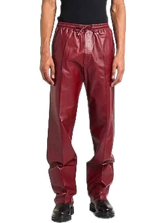Elastic Waist Burgundy Leather Pants