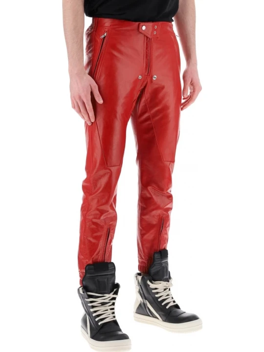 Elasticated Back Red Leather Pants