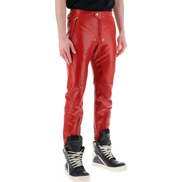 Elasticated Back Red Leather Pants