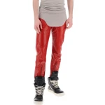 Elasticated Back Red Leather Pants