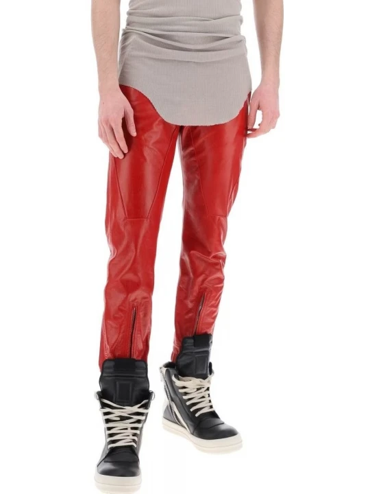 Elasticated Back Red Leather Pants
