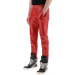 Elasticated Back Red Leather Pants