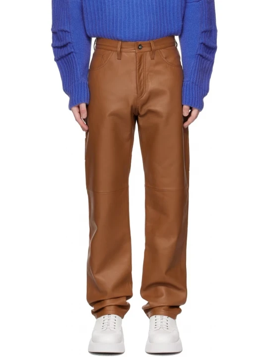 Five Pocket Styling Tan Leather Trousers