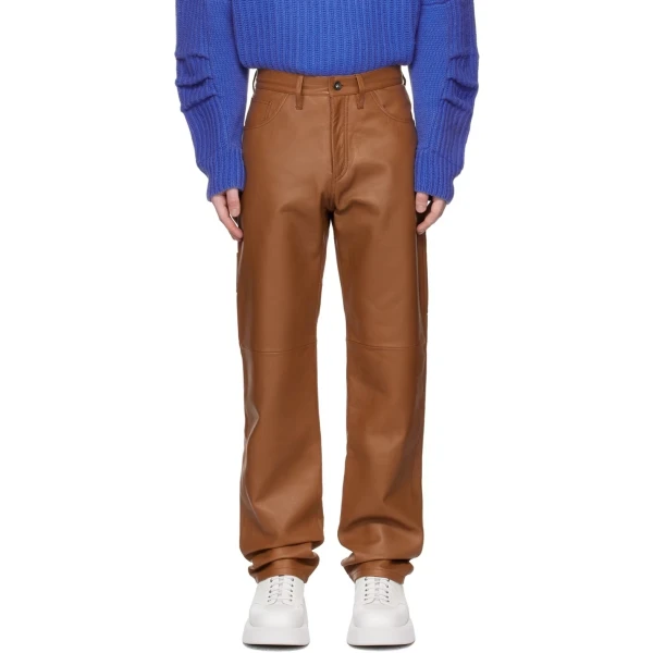 Five Pocket Styling Tan Leather Trousers