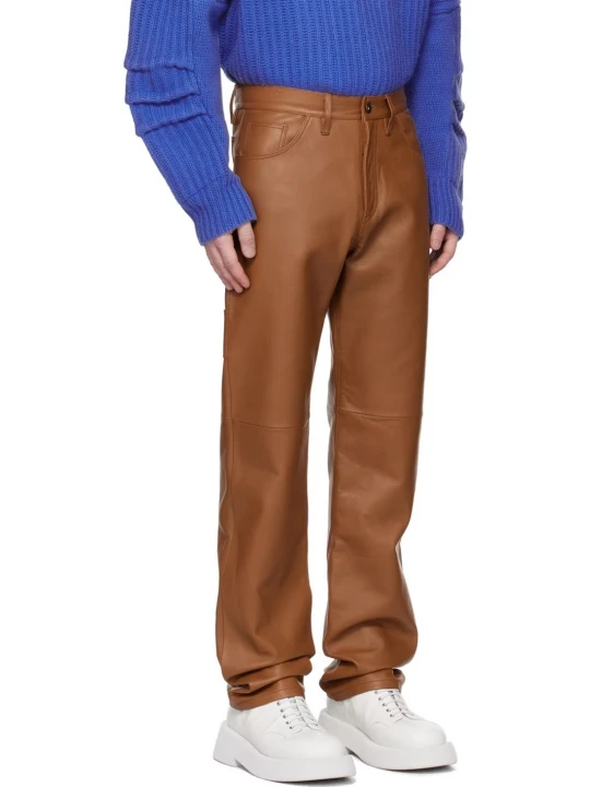 Five Pocket Styling Tan Leather Trousers