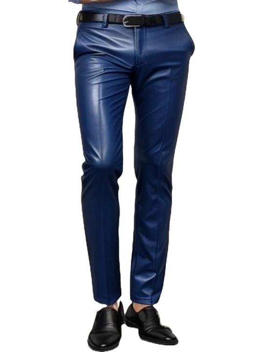 Formal Blue Leather Pants