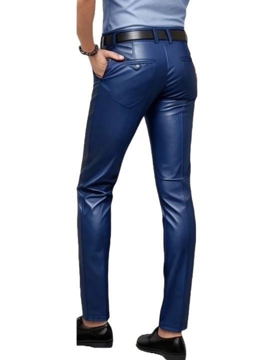 Formal Blue Leather Pants