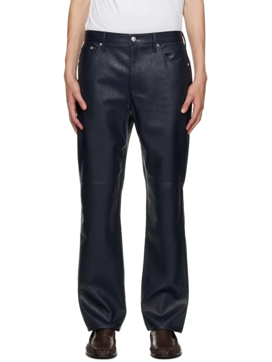 Formal Navy Blue Leather Trouser