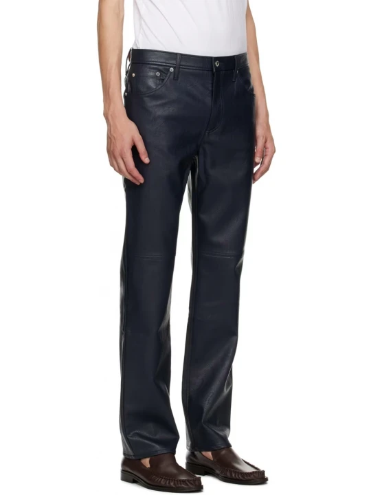 Formal Navy Blue Leather Trouser
