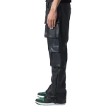 Four Flap Pockets Black Leather Cargo Trousers
