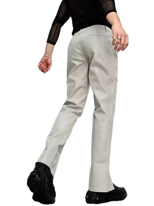 Front Lace Up Cream Leather Pants