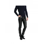High Waist Slim Fit Black Leather Motorcycle Pants for Men