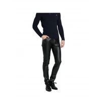 High Waist Slim Fit Black Leather Motorcycle Pants for Men