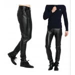 High Waist Slim Fit Black Leather Motorcycle Pants for Men