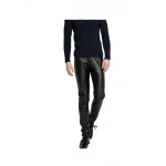 High Waist Slim Fit Black Leather Motorcycle Pants for Men