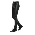 High Waist Slim Fit Black Leather Motorcycle Pants for Men