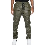 Leather Cargo Pants Olive Green