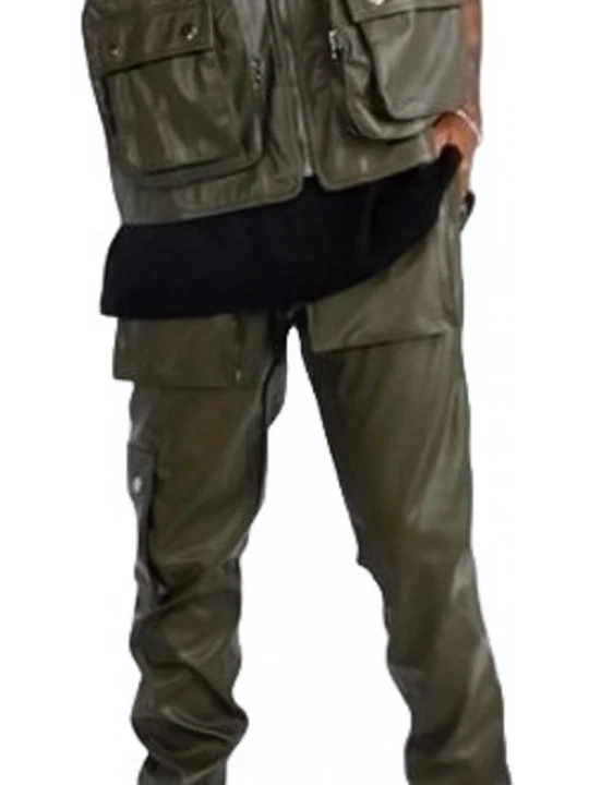 Leather Cargo Pants Olive Green
