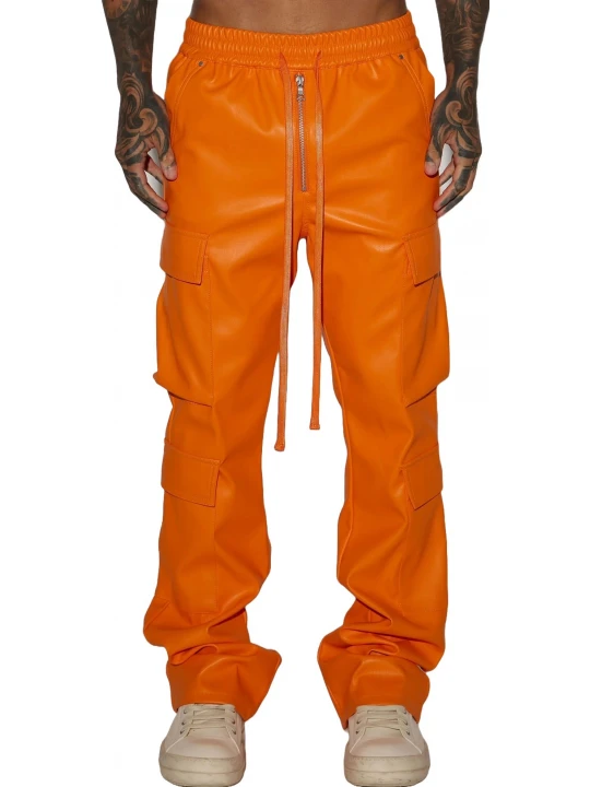Leather Cargo Pants Orange