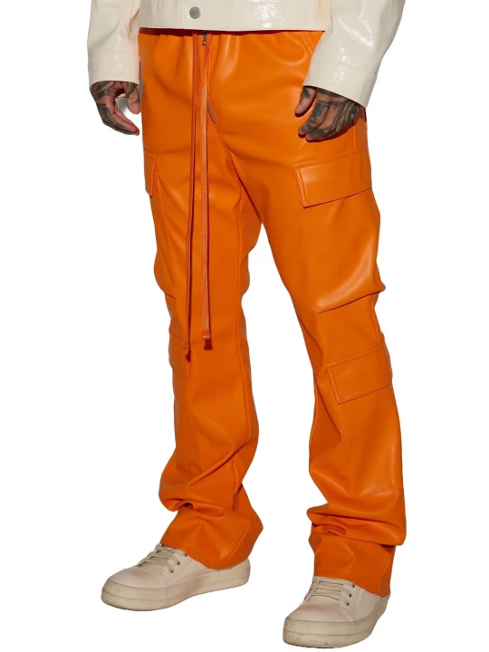 Leather Cargo Pants Orange
