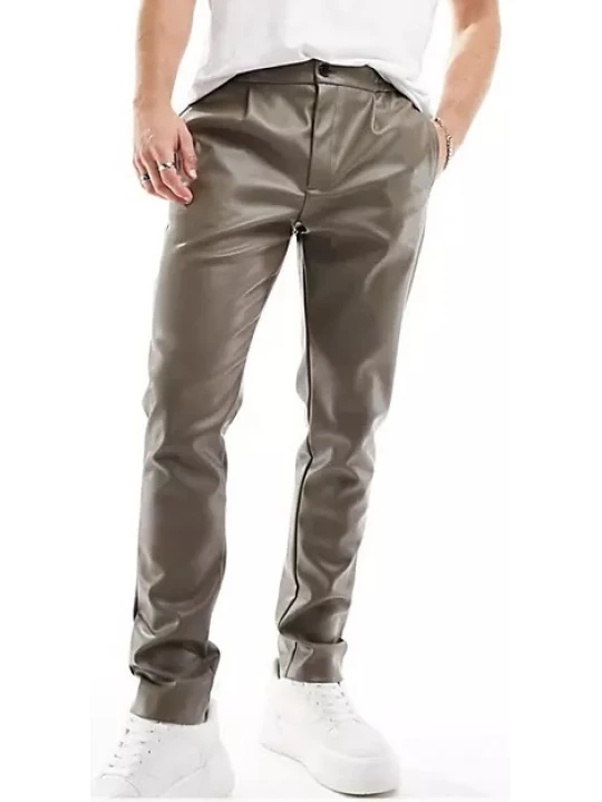 Leather Joggers In Brown