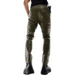 Leather Joggers In Olive Green