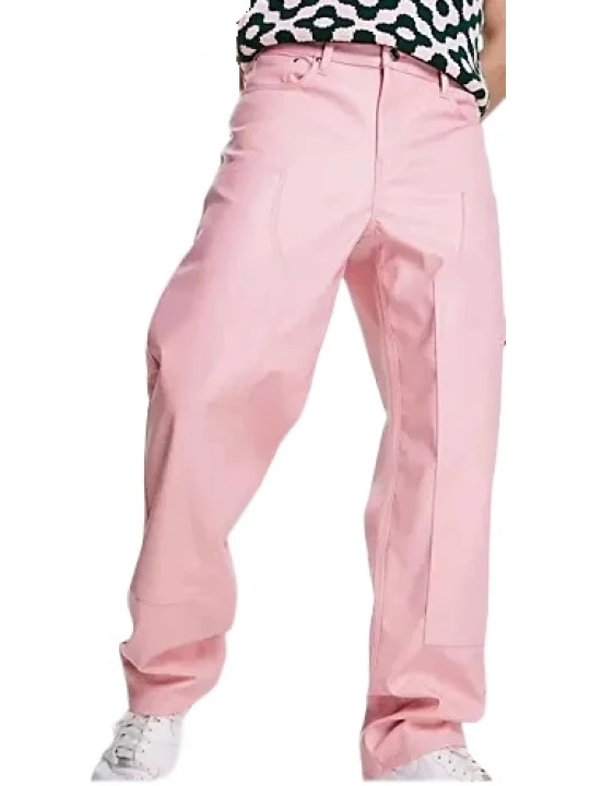Leather Pants In Pink With Carpenter Detail