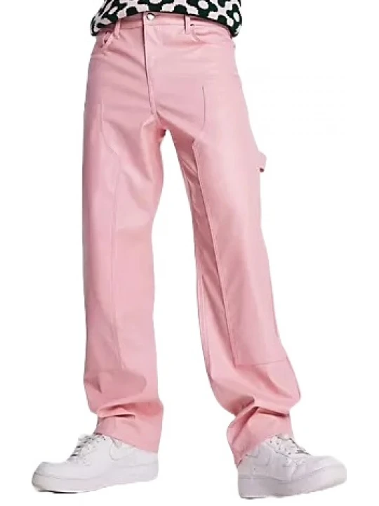 Leather Pants In Pink With Carpenter Detail