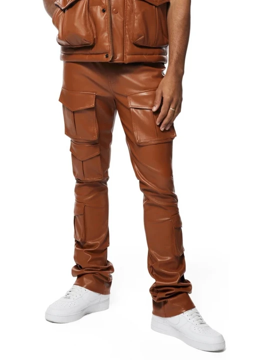 Leather Utility Cognac Pants