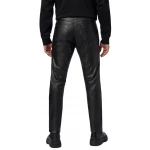 Male Classic Loose Fit Real Black Leather Pants