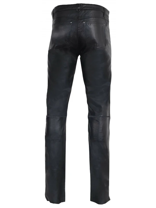 Male Classic Loose Fit Real Black Leather Pants