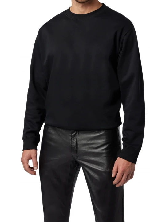 Male Classic Loose Fit Real Black Leather Pants