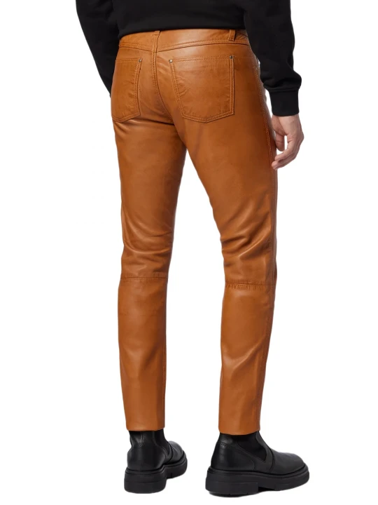 Male Classic Loose Fit Real Camel Leather Pants