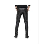 Male Casual Slim Fit Black Leather Trousers Pants 