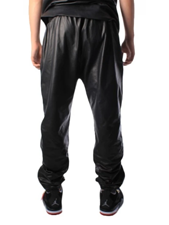 Men Fashion Real Black Sheepskin Leather Harem Track Pants