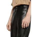 Men Regular Fit Black Leather Trouser Pants