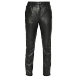 Men Regular Fit Black Leather Trouser Pants