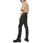 Men Regular Fit Black Leather Trouser Pants