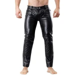 Mens Quilted Tube Style Black Leather Pants