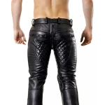 Mens Quilted Tube Style Black Leather Pants