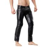 Mens Quilted Tube Style Black Leather Pants