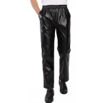 Mens Regular Fit Elastic Waist Black Leather Pants Trousers