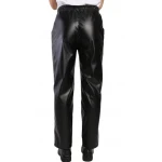Mens Regular Fit Elastic Waist Black Leather Pants Trousers
