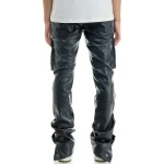 Navy Blue Leather Cargo Trouser