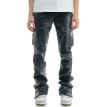 Navy Blue Leather Cargo Trouser