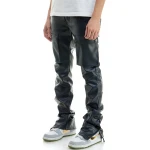 Navy Blue Leather Cargo Trouser