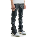 Navy Blue Leather Cargo Trouser