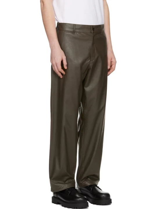 Partially Elasticized Waistband Brown Leather Trousers