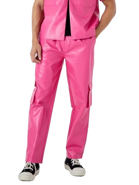 Pink Leather Cargo Trouser
